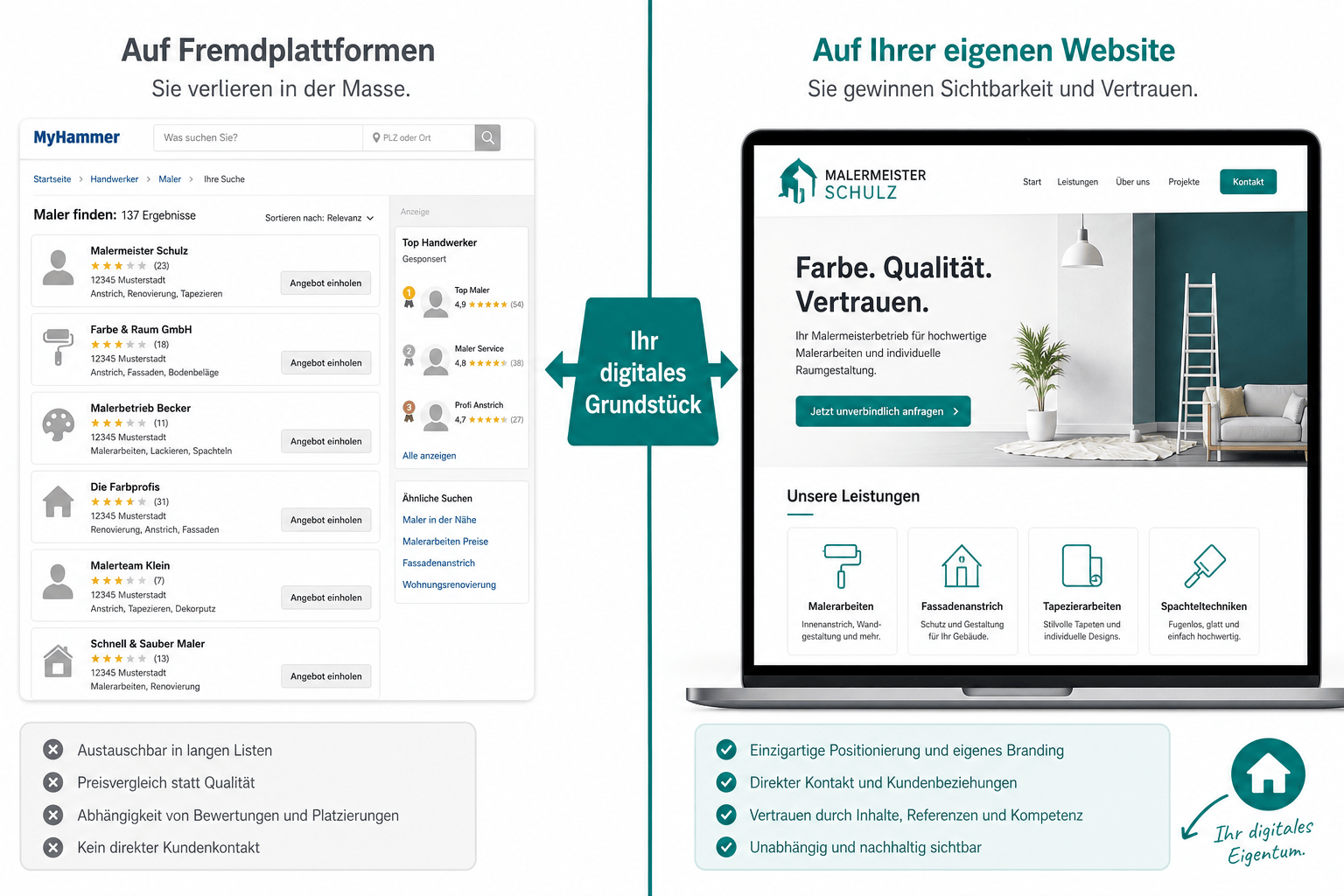 Website für handwerker: was ihre homepage wirklich braucht 1 Vergleich eigene website vs. Plattform-profil – digitales grundstück